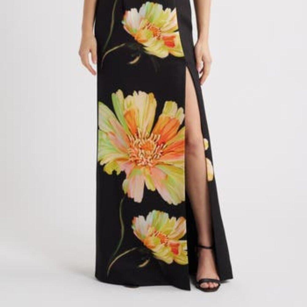 Black Halo Dolan One-Shoulder Gown Black Bursting Bloom 4 - Picture 3 of 16